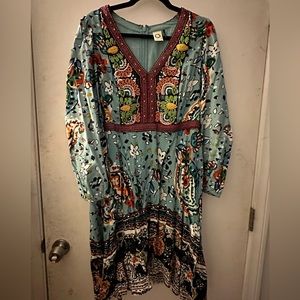 Anthropologie Gorgeous beaded blue print dress